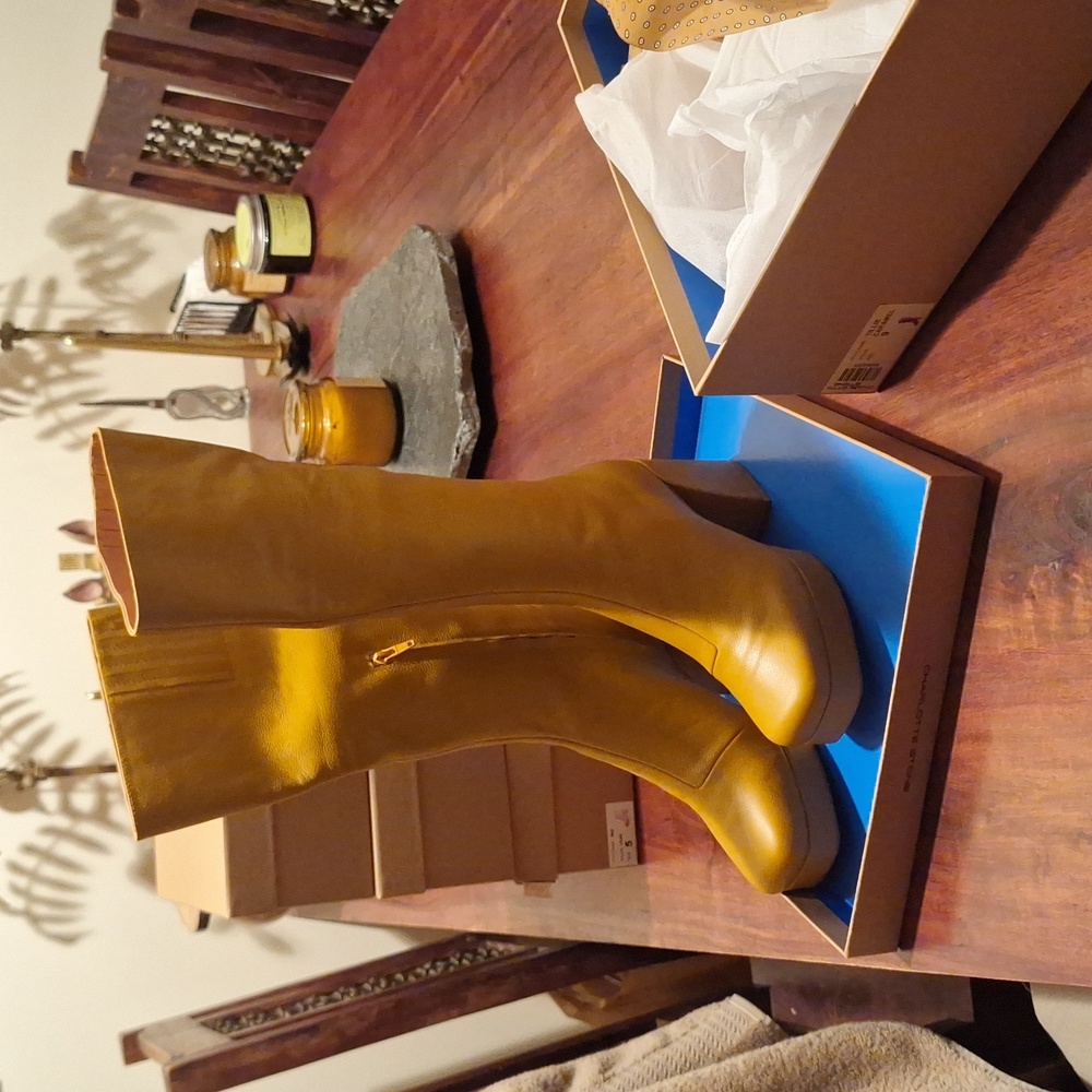 TILLIE CARAMEL KNEE HIGH LEATHER BOOTS CHARLOTTE STONE 9